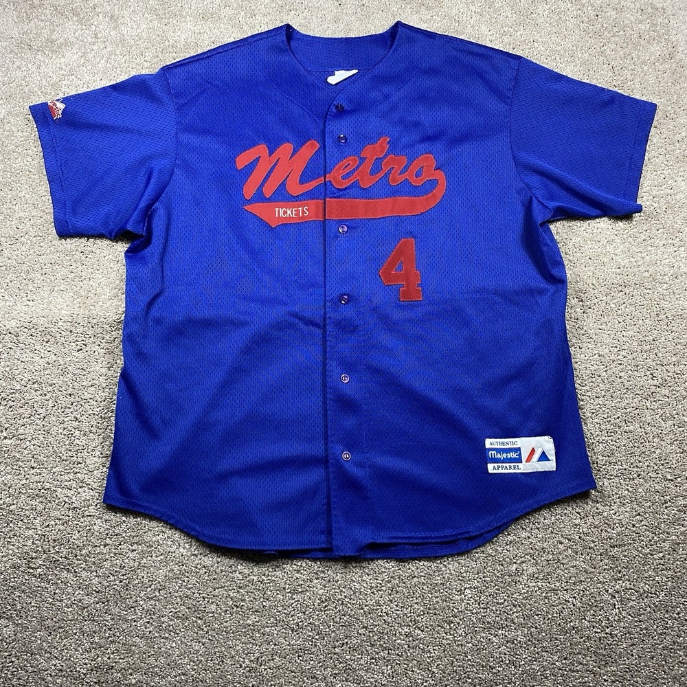 Majestic Metro Tickets Baseball Jersey Blue Red Mesh Button Up Mens XXL USA Made